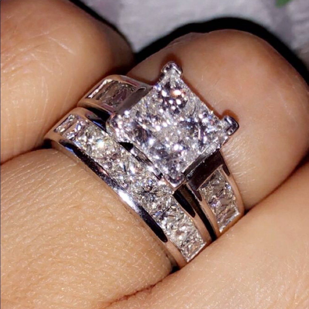 3 ctw Princess cut diamond wedding ring set.💎💍💎